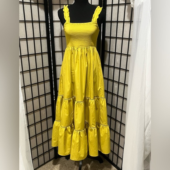 O.P.T  COLETTE Yellow Ruched Top COTTON MIDI DRESS,SPRING GARDEN PARTY SIZE M. - Picture 8 of 11